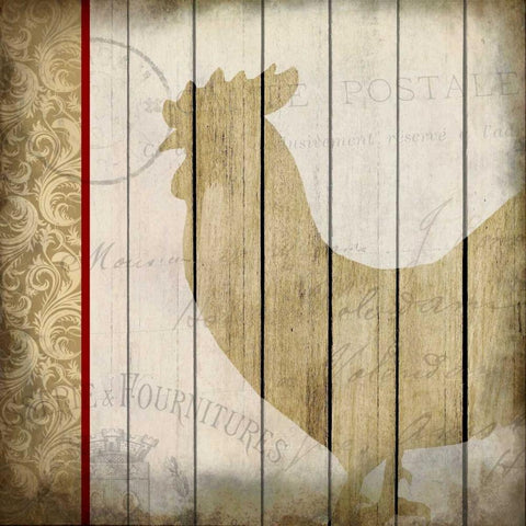 Damask Rooster 1 Black Modern Wood Framed Art Print with Double Matting by Allen, Kimberly