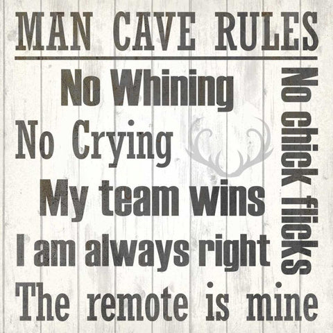 Man Cave Rules White Modern Wood Framed Art Print with Double Matting by Allen, Kimberly