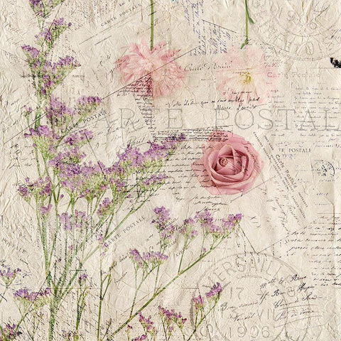 Carte Postal Florals 1 White Modern Wood Framed Art Print by Allen, Kimberly