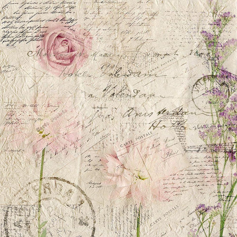 Carte Postal Florals 2 White Modern Wood Framed Art Print with Double Matting by Allen, Kimberly