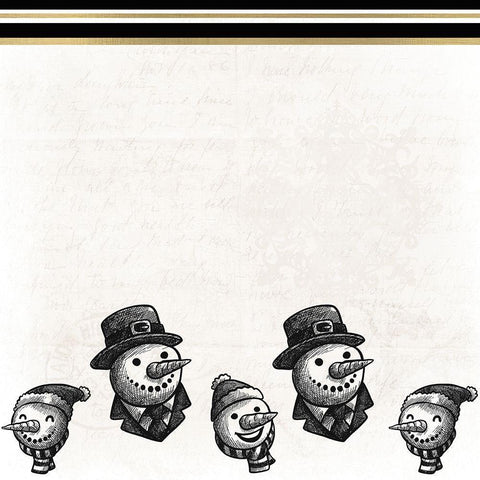 Black and White Snowmen Black Modern Wood Framed Art Print by Kimberly, Allen