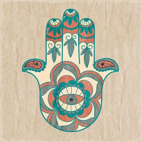 Henna Hand White Modern Wood Framed Art Print with Double Matting by Kimberly, Allen