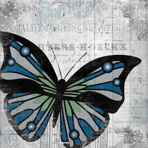 Vintage Butterfly 2 Black Modern Wood Framed Art Print with Double Matting by Kimberly, Allen