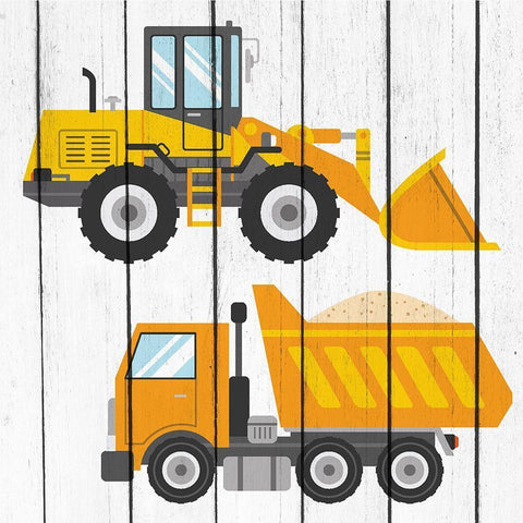 Tractor and Trucks 1 White Modern Wood Framed Art Print with Double Matting by Kimberly, Allen