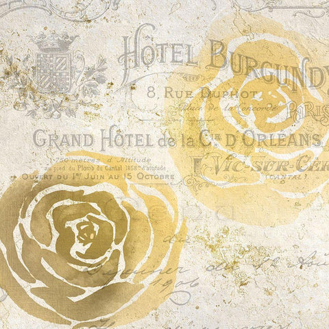 Golden Floral 1 Black Ornate Wood Framed Art Print with Double Matting by Kimberly, Allen