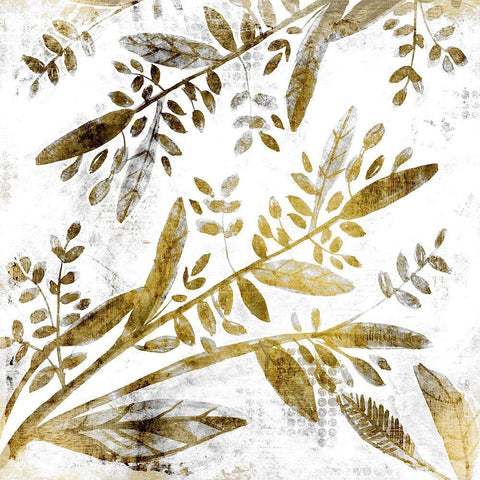 Botanical in Gold 1 White Modern Wood Framed Art Print with Double Matting by Kimberly, Allen