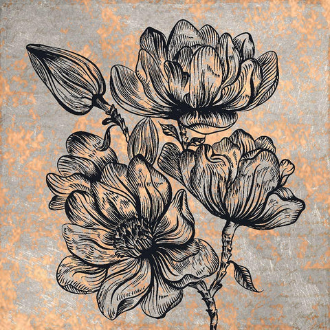 Notes on Floral 1 Black Modern Wood Framed Art Print with Double Matting by Kimberly, Allen