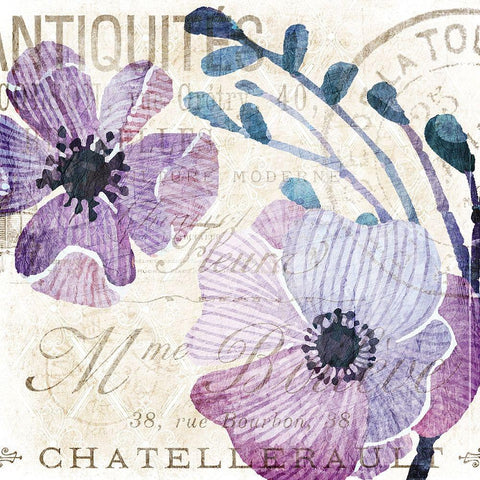 Soft Floral Purple 1 White Modern Wood Framed Art Print with Double Matting by Kimberly, Allen