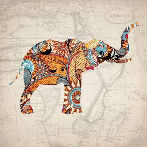 Elephant Orange 3 White Modern Wood Framed Art Print with Double Matting by Kimberly, Allen