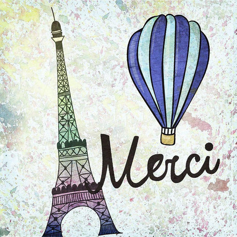 Merci 1 White Modern Wood Framed Art Print with Double Matting by Kimberly, Allen