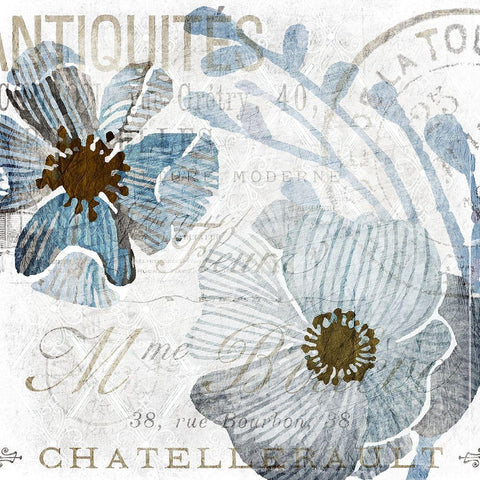 Soft Floral Blue 1 White Modern Wood Framed Art Print with Double Matting by Kimberly, Allen