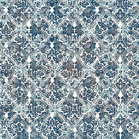 Soft Floral Blue Pattern 3 Gold Ornate Wood Framed Art Print with Double Matting by Kimberly, Allen