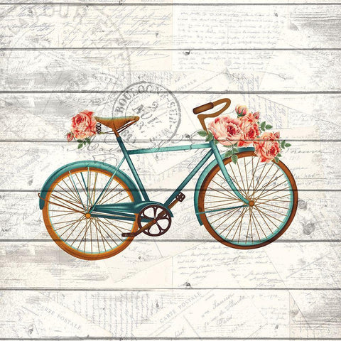 Carte Postal Bike 1 Black Modern Wood Framed Art Print by Kimberly, Allen
