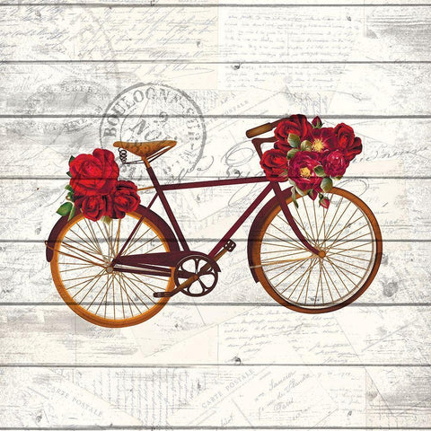 Carte Postal Bike 3 White Modern Wood Framed Art Print with Double Matting by Kimberly, Allen