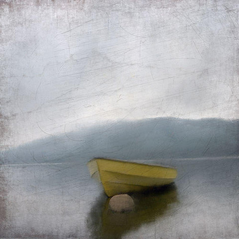 Misty Morning on the Lake White Modern Wood Framed Art Print with Double Matting by Kimberly, Allen