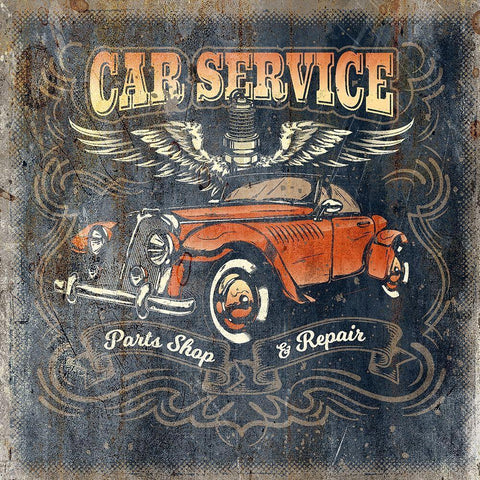 Car Service White Modern Wood Framed Art Print by Kimberly, Allen
