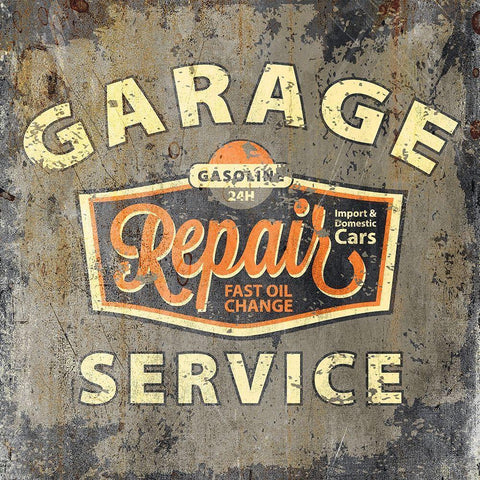 Garage Service Black Modern Wood Framed Art Print with Double Matting by Kimberly, Allen