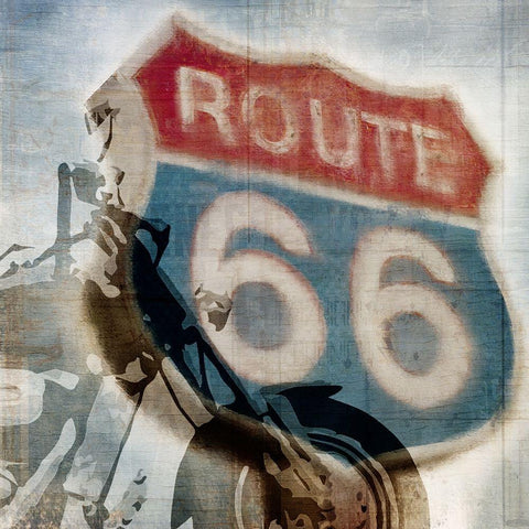 Route 66 Riding Black Modern Wood Framed Art Print with Double Matting by Kimberly, Allen