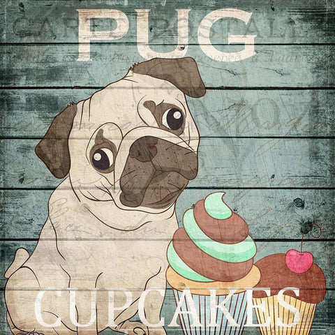 Pug Cupcakes Black Modern Wood Framed Art Print by Kimberly, Allen