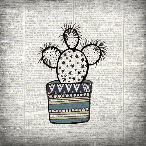 Newspaper Cactus 1 White Modern Wood Framed Art Print by Kimberly, Allen