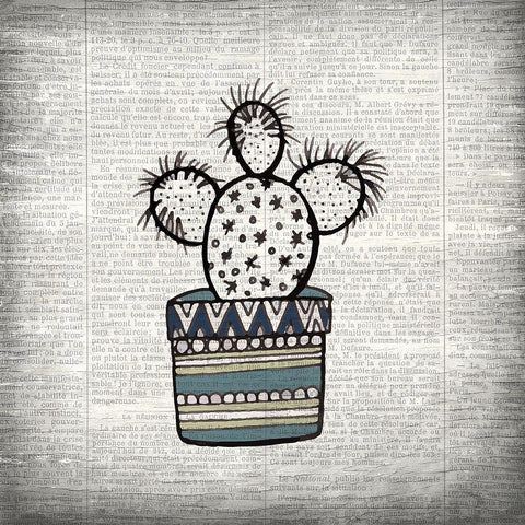 Newspaper Cactus 1 White Modern Wood Framed Art Print with Double Matting by Kimberly, Allen