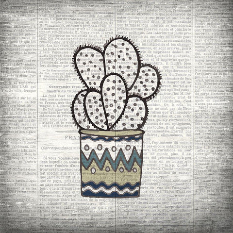 Newspaper Cactus 2 Black Modern Wood Framed Art Print with Double Matting by Kimberly, Allen