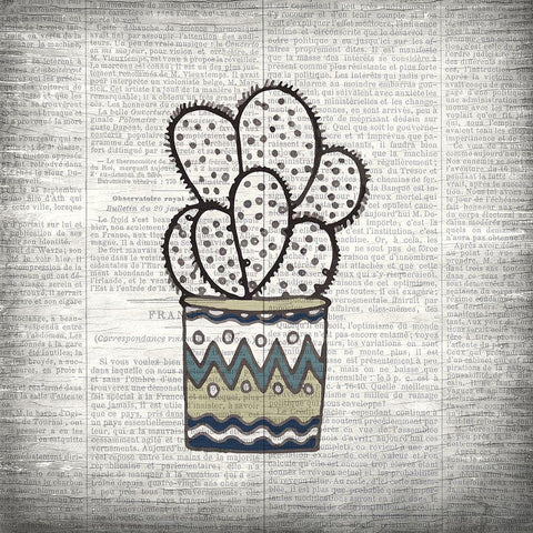 Newspaper Cactus 2 Black Ornate Wood Framed Art Print with Double Matting by Kimberly, Allen