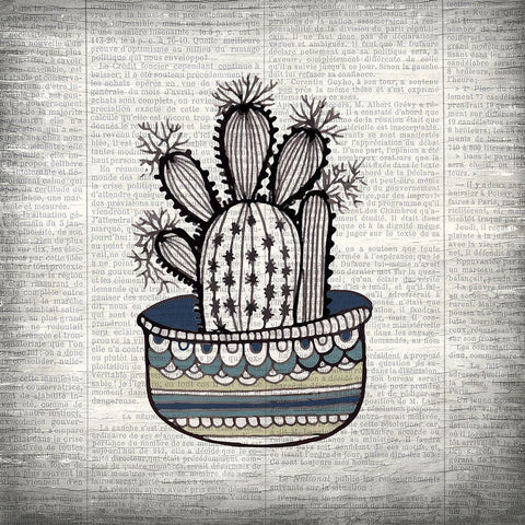 Newspaper Cactus 3 White Modern Wood Framed Art Print by Kimberly, Allen