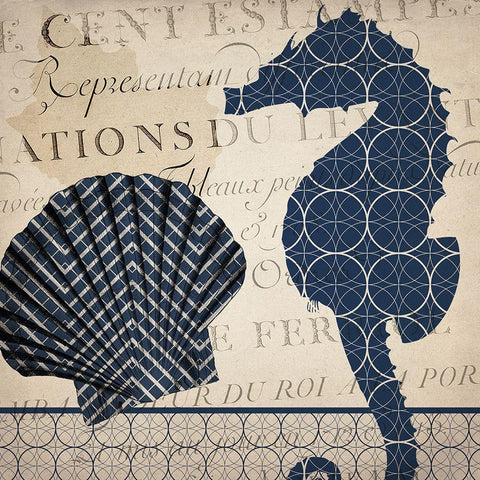 Under the Sea Navy 1 Black Modern Wood Framed Art Print with Double Matting by Kimberly, Allen