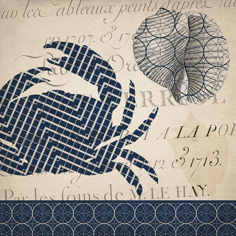 Under the Sea Navy 2 Black Ornate Wood Framed Art Print with Double Matting by Kimberly, Allen