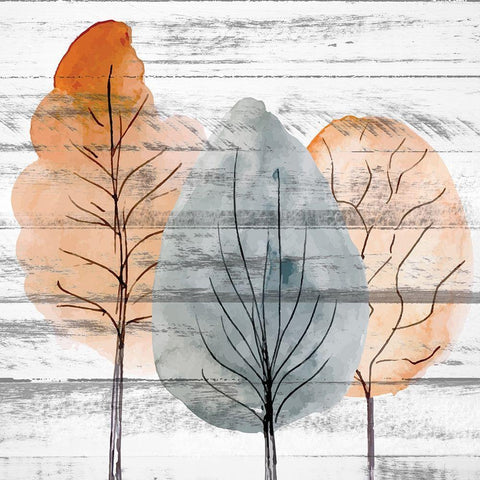 Fall Trees 1 White Modern Wood Framed Art Print with Double Matting by Kimberly, Allen