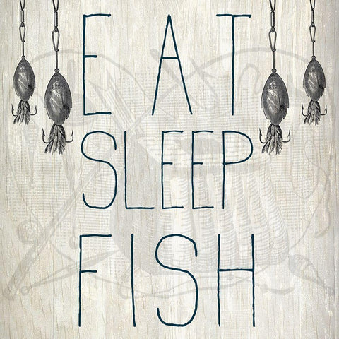 Eat Sleep Fish Black Ornate Wood Framed Art Print with Double Matting by Kimberly, Allen