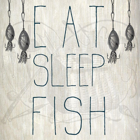 Eat Sleep Fish Gold Ornate Wood Framed Art Print with Double Matting by Kimberly, Allen
