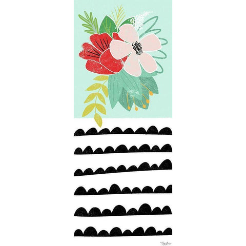 Teal Floral Black Modern Wood Framed Art Print with Double Matting by Louise, Gigi