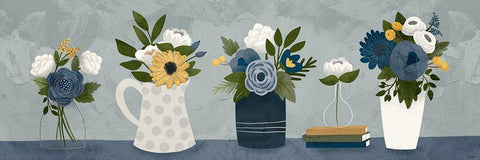 Blue Flower Group Black Ornate Wood Framed Art Print with Double Matting by Louise, Gigi