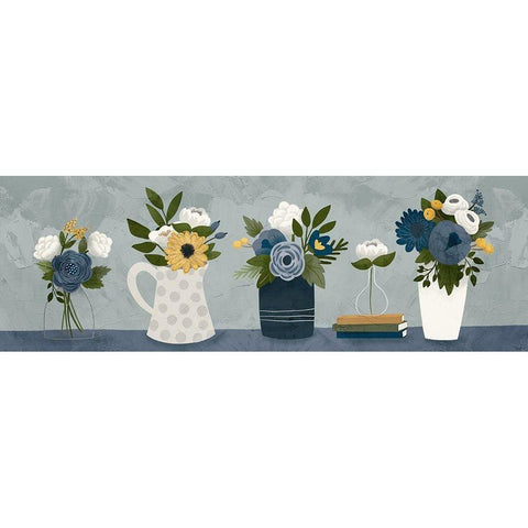Blue Flower Group Black Modern Wood Framed Art Print by Louise, Gigi