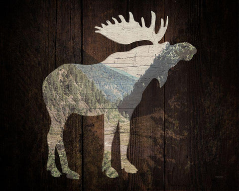 Lodge Wandering Moose White Modern Wood Framed Art Print with Double Matting by Louise, Gigi