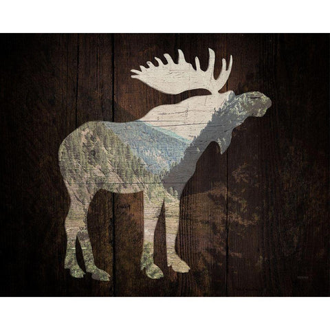 Lodge Wandering Moose White Modern Wood Framed Art Print by Louise, Gigi