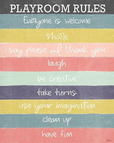 Playroom Rules v2 White Modern Wood Framed Art Print with Double Matting by Louise, Gigi
