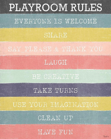 Playroom Rules White Modern Wood Framed Art Print with Double Matting by Louise, Gigi