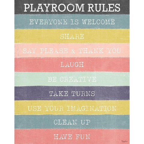 Playroom Rules Black Modern Wood Framed Art Print with Double Matting by Louise, Gigi