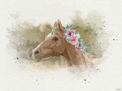Watercolor Horse White Modern Wood Framed Art Print with Double Matting by Louise, Gigi
