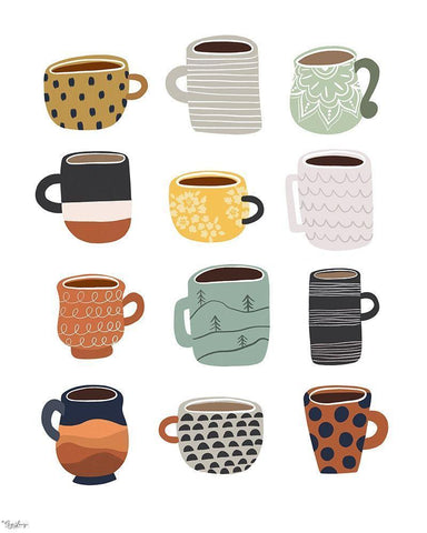 Fall Coffee White Modern Wood Framed Art Print with Double Matting by Louise, Gigi