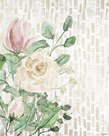 Neutral Flowers Black Ornate Wood Framed Art Print with Double Matting by Louise, Gigi