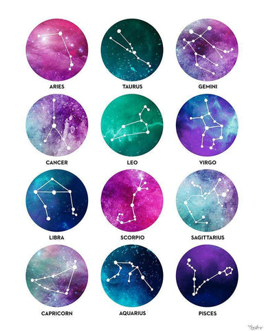 Zodiac White Modern Wood Framed Art Print with Double Matting by Louise, Gigi