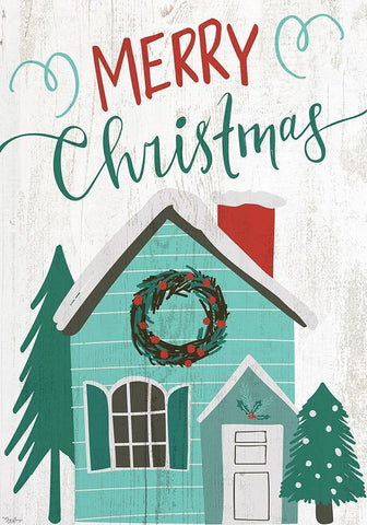 Christmas House Flag White Modern Wood Framed Art Print with Double Matting by Louise, Gigi