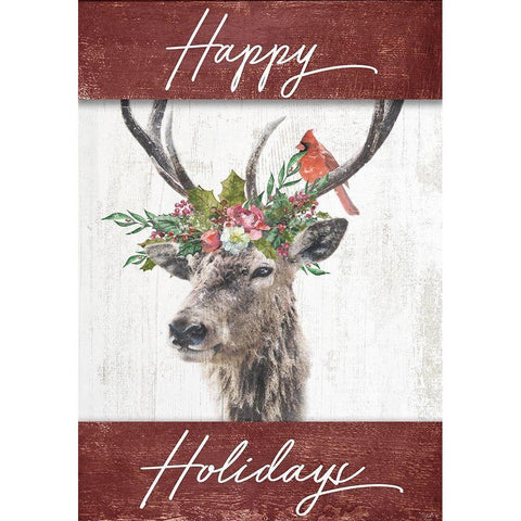 Happy Holidays Deer Flag White Modern Wood Framed Art Print by Louise, Gigi