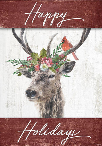 Happy Holidays Deer Flag Black Ornate Wood Framed Art Print with Double Matting by Louise, Gigi