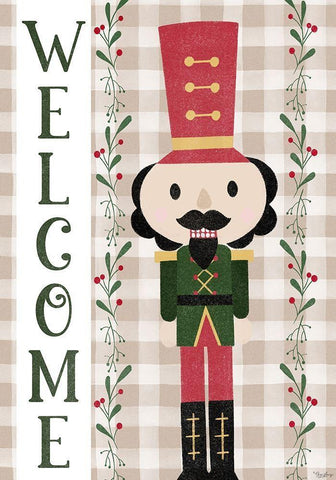 Welcome Nutcracker Flag White Modern Wood Framed Art Print with Double Matting by Louise, Gigi