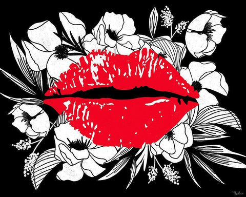 Floral Lips White Modern Wood Framed Art Print with Double Matting by Louise, Gigi